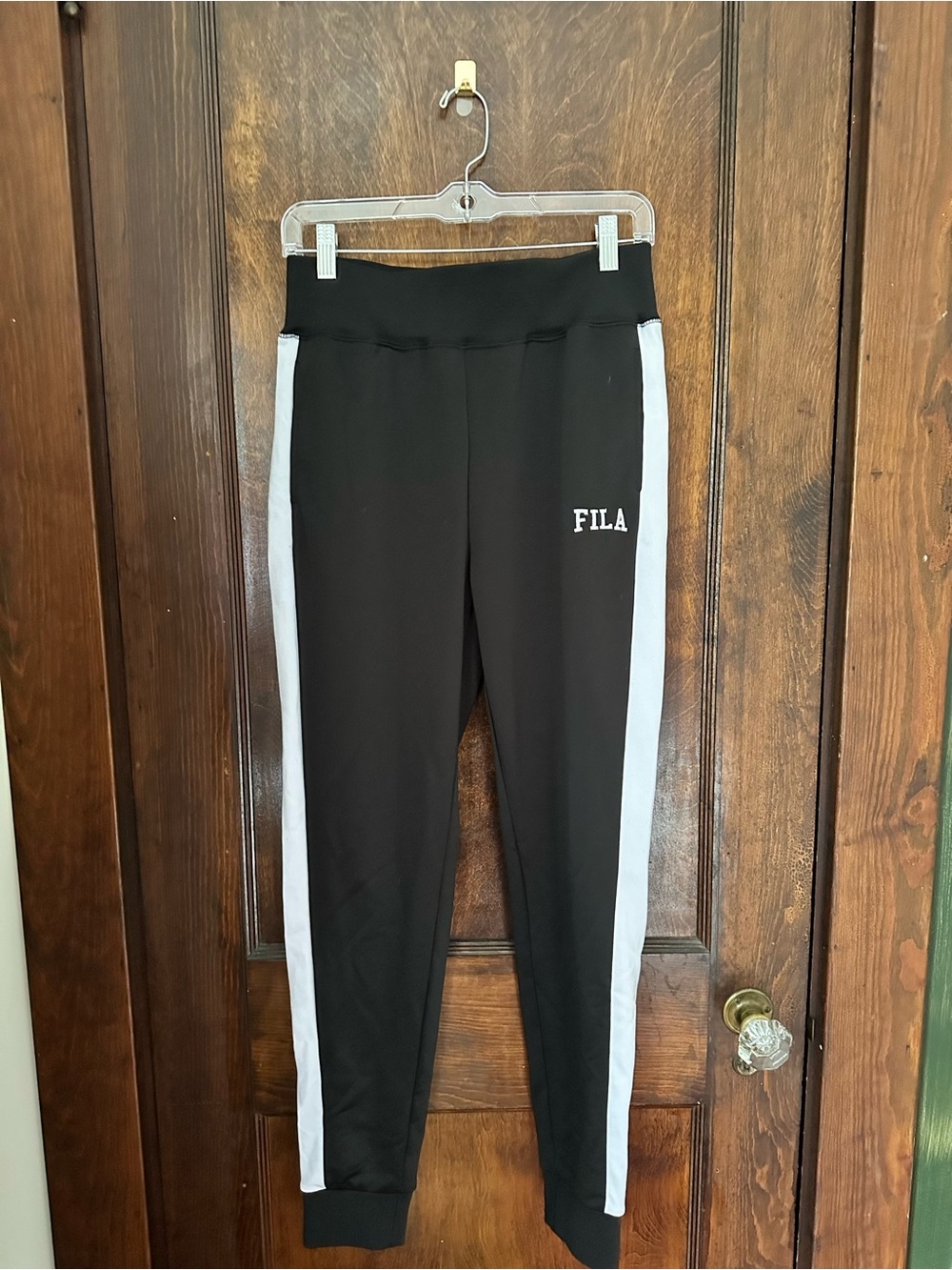 FILA Women’s Black Track Pants with White Side Stripes